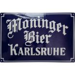 Enamel sign Moninger beer in dream condition! Karlsruhe, around 1920