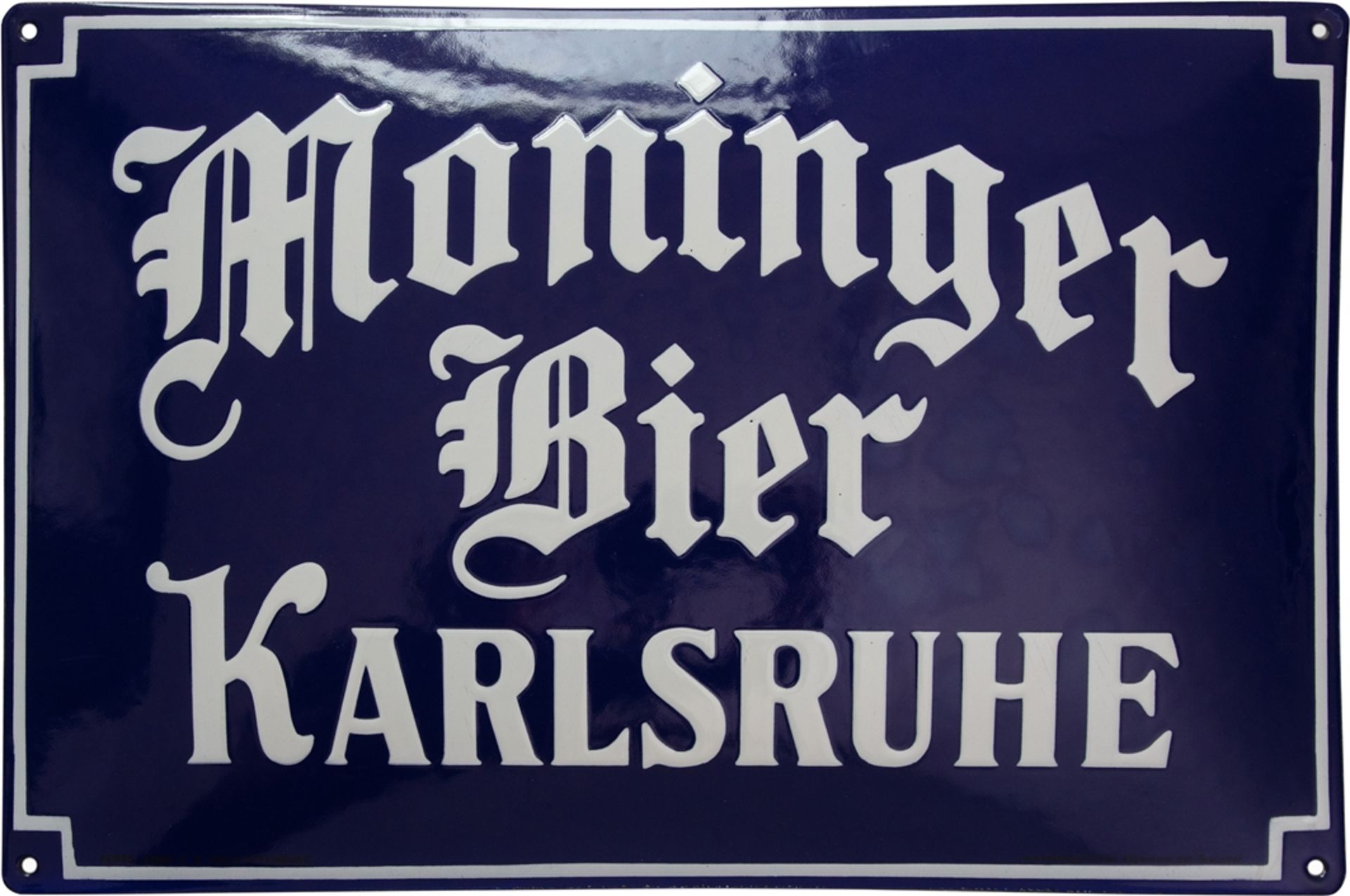 Enamel sign Moninger beer in dream condition! Karlsruhe, around 1920