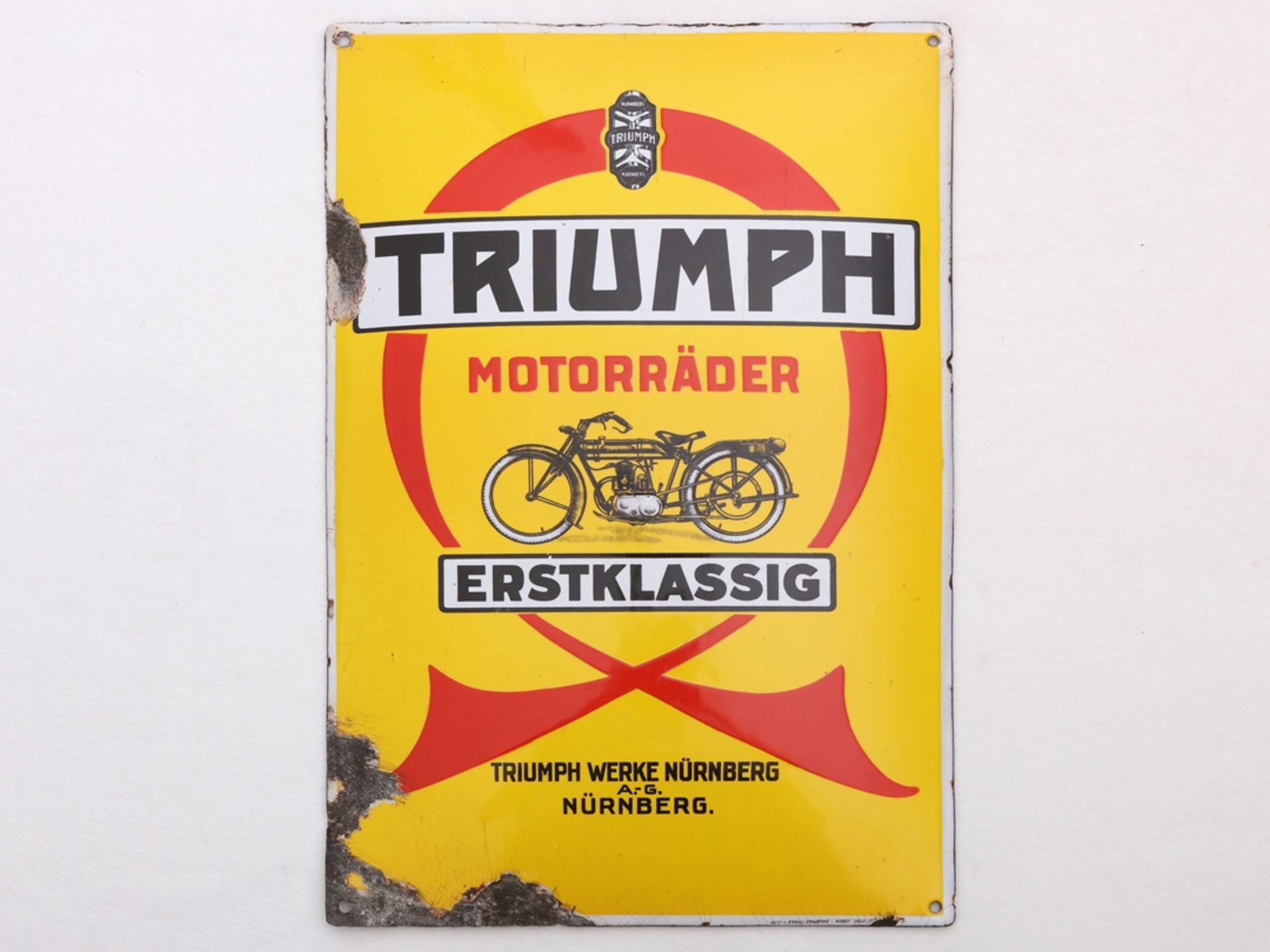 Enamel sign Triumph Motorcycles, Nuremberg, around 1920  - Image 7 of 7