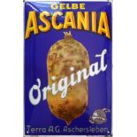 Enamel sign yellow Ascania, dream condition! Aschersleben around 1920