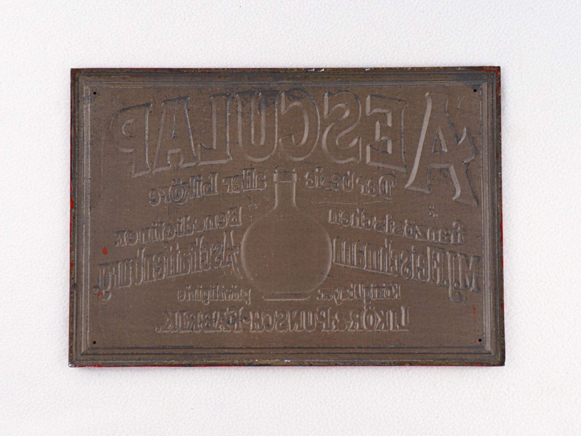Blechschild Aesculap, der beste aller Liköre, Aschaffenburg, um 1900 - Bild 2 aus 3