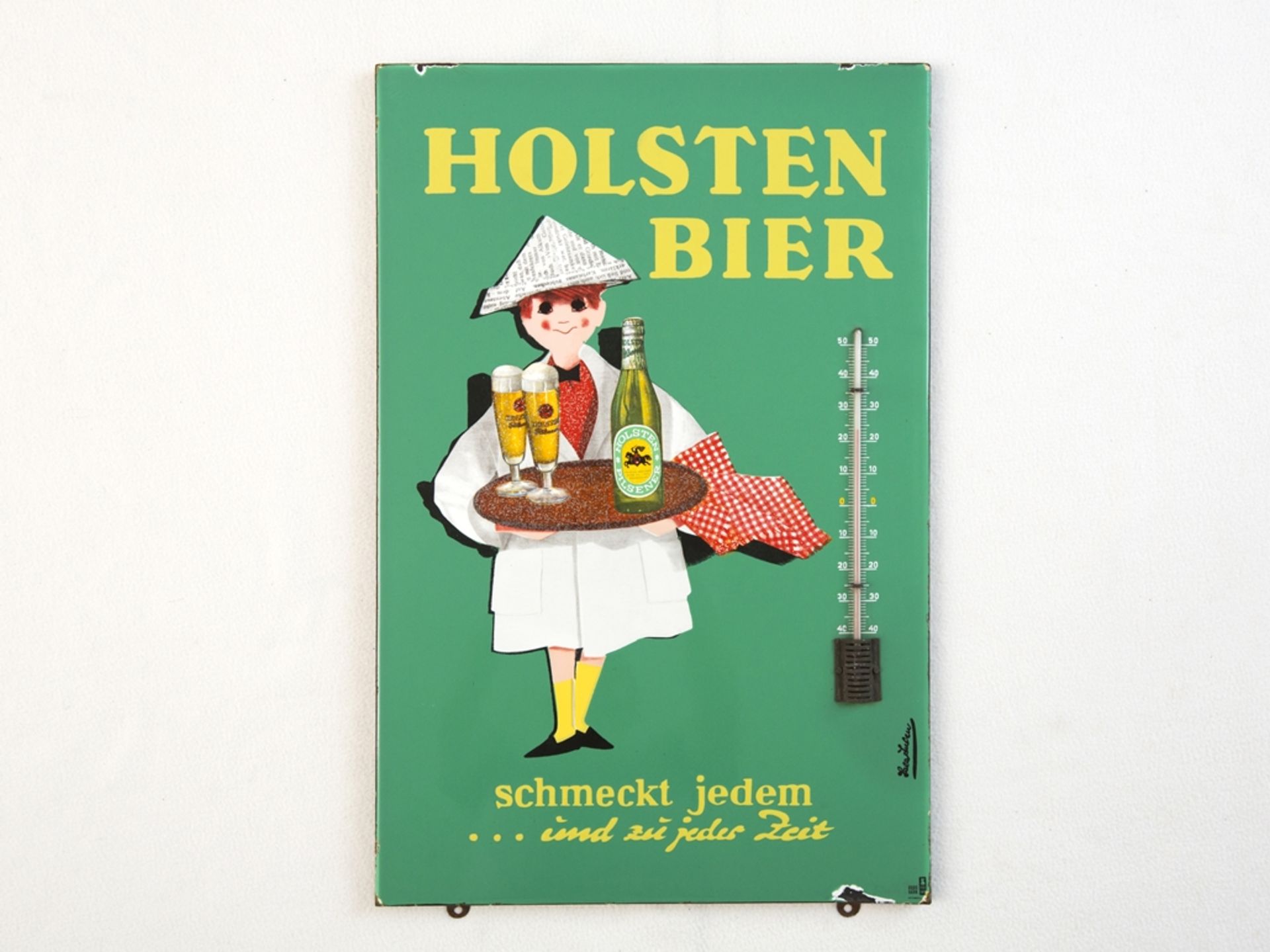Emailschild Thermometer Holsten Bier, signiert, Hamburg, um 1950 - Bild 7 aus 7