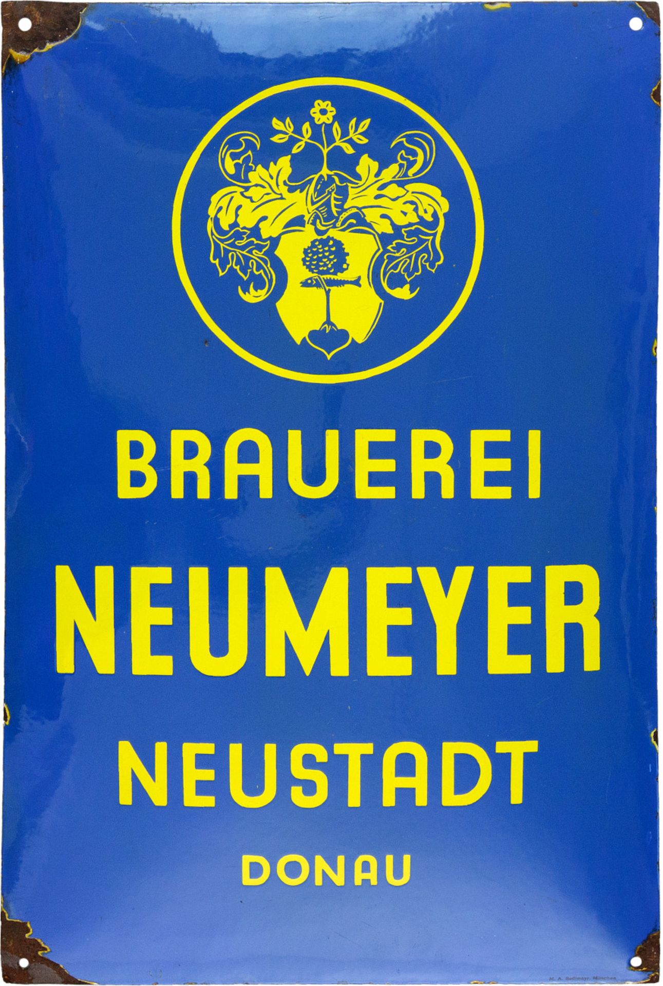 Emailschild Brauerei Neumeyer, Neustadt Donau, um 1930