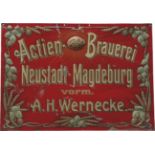 Tin sign Actien Brauerei Neustadt-Magdeburg, around 1900