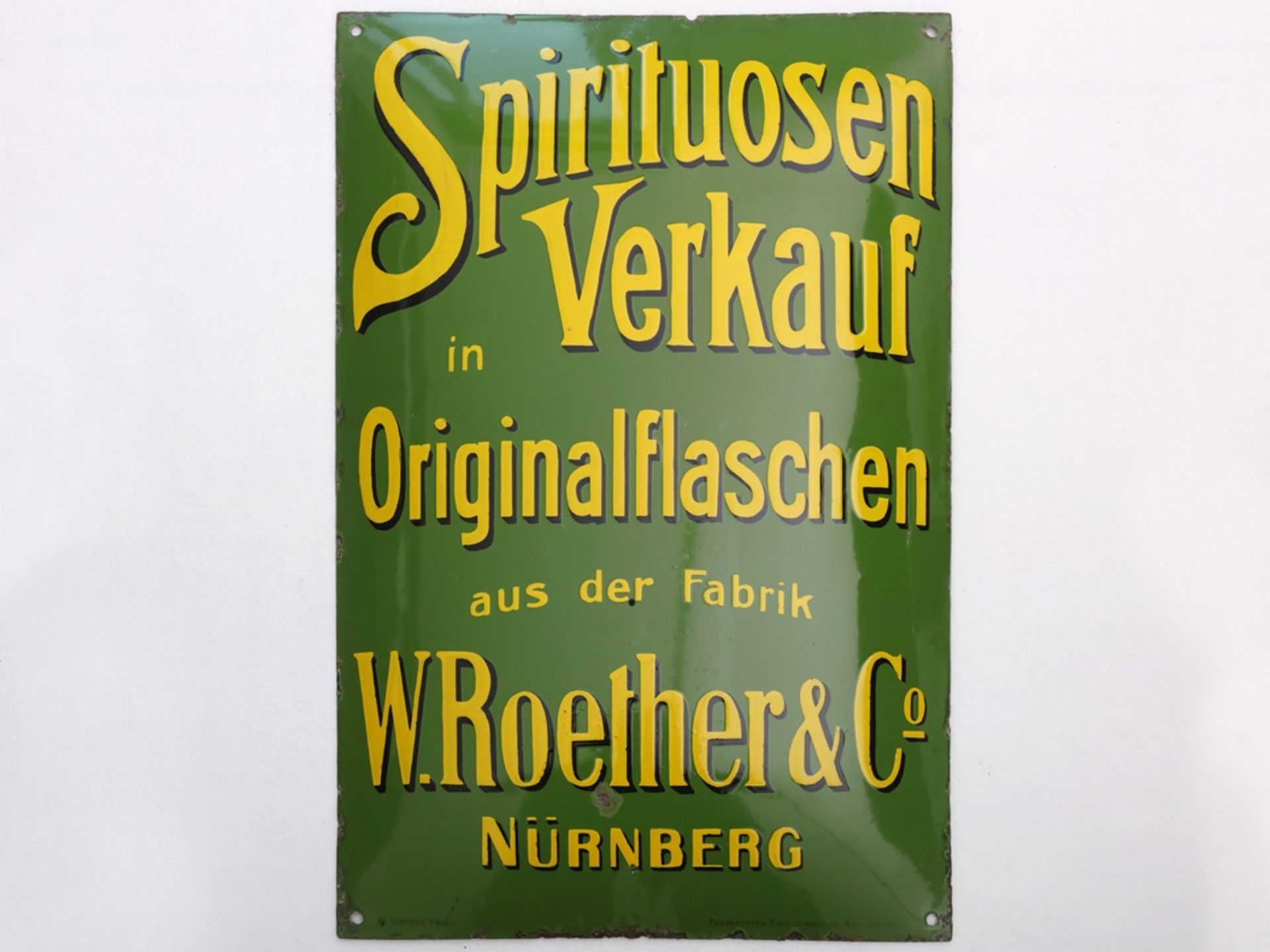 Emailschild Spirituosen Verkauf W. Roether & Co Nürnberg, um 1910  - Bild 7 aus 7