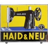 Enamel sign Haid und Neu sewing machines, Karlsruhe around 1950