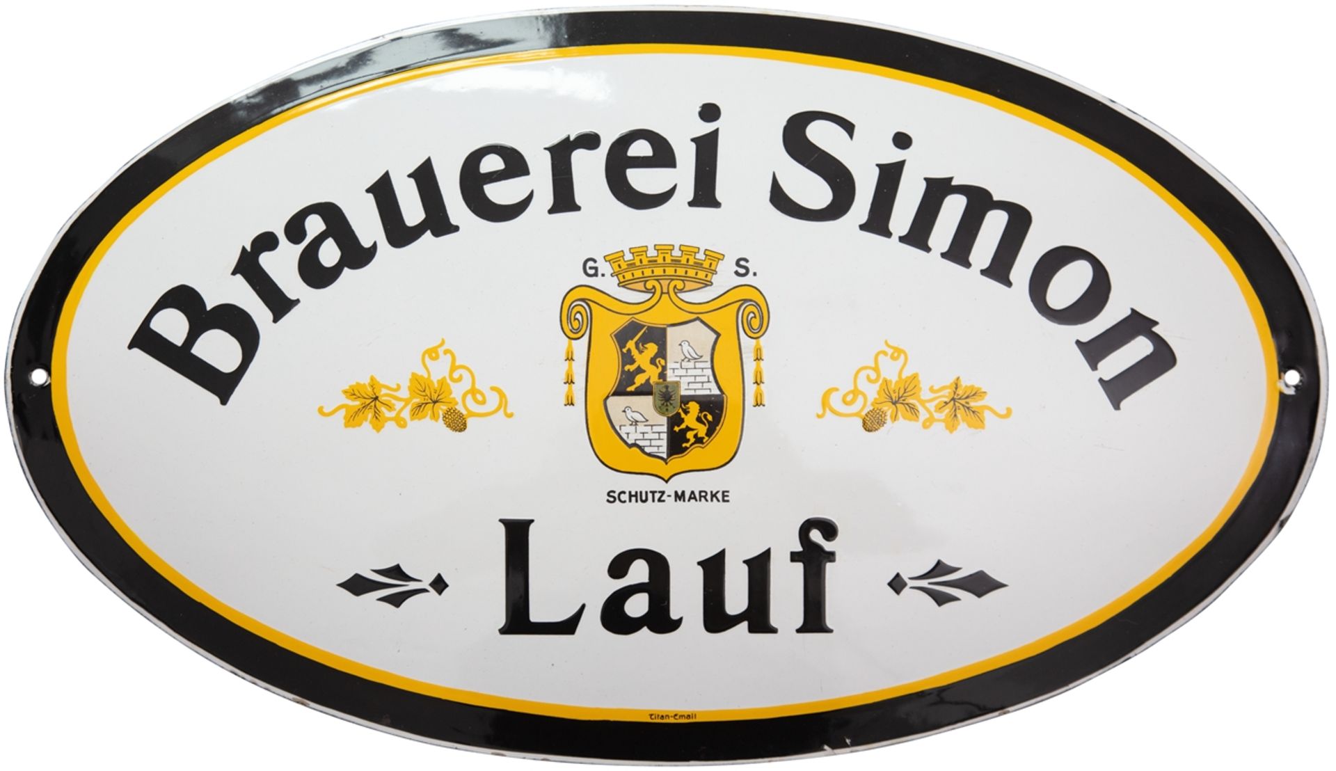 Enamel sign for the Simon brewery, Lauf an der Pegnitz, around 1930