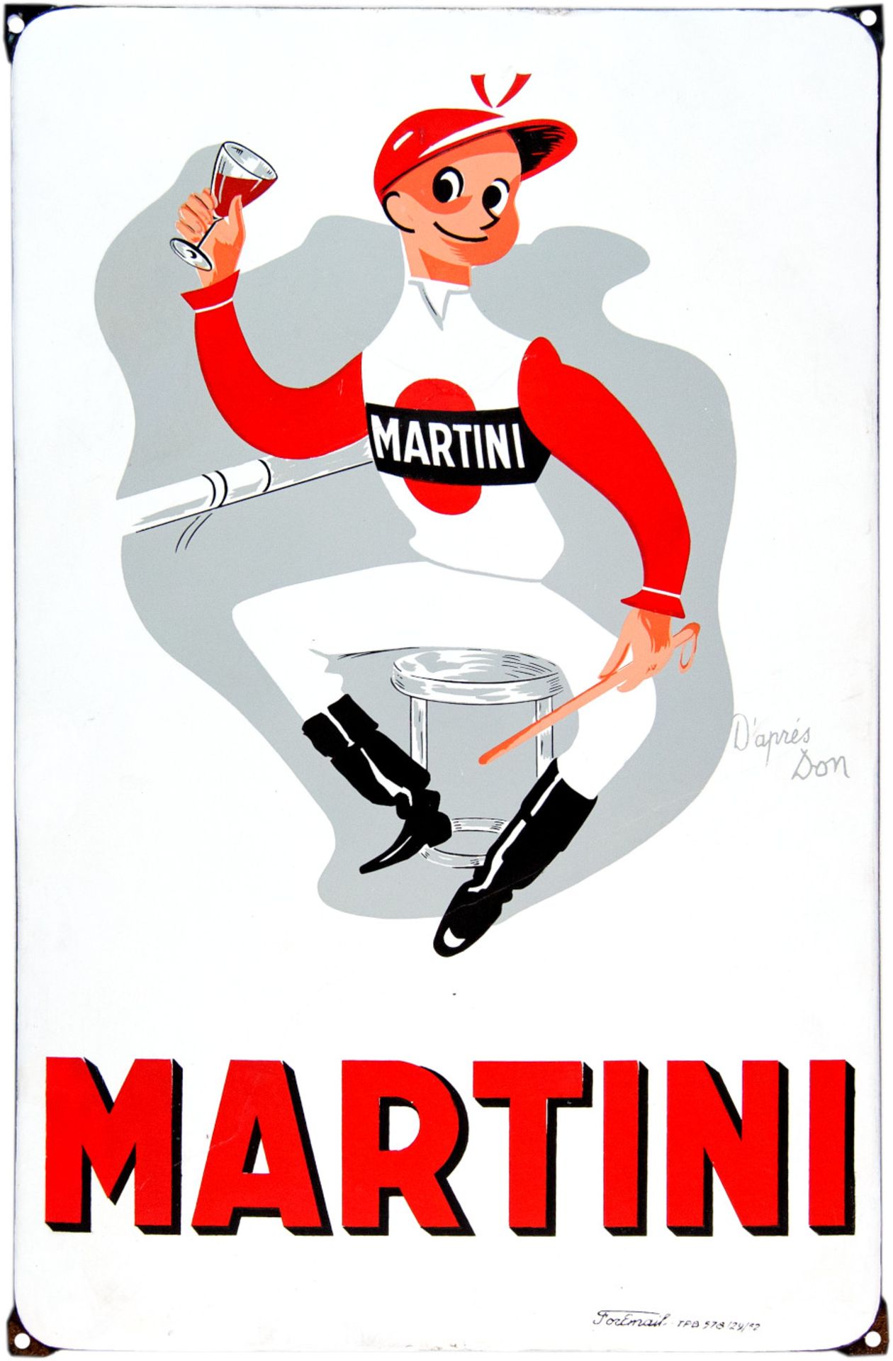 Enamel sign Martini Jockey, Belgium, dated 1952