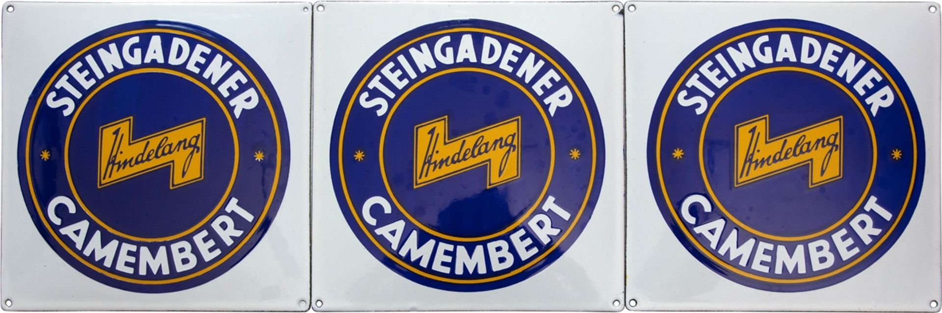 3 enamel signs Steingadener Camembert, Steingaden, around 1930