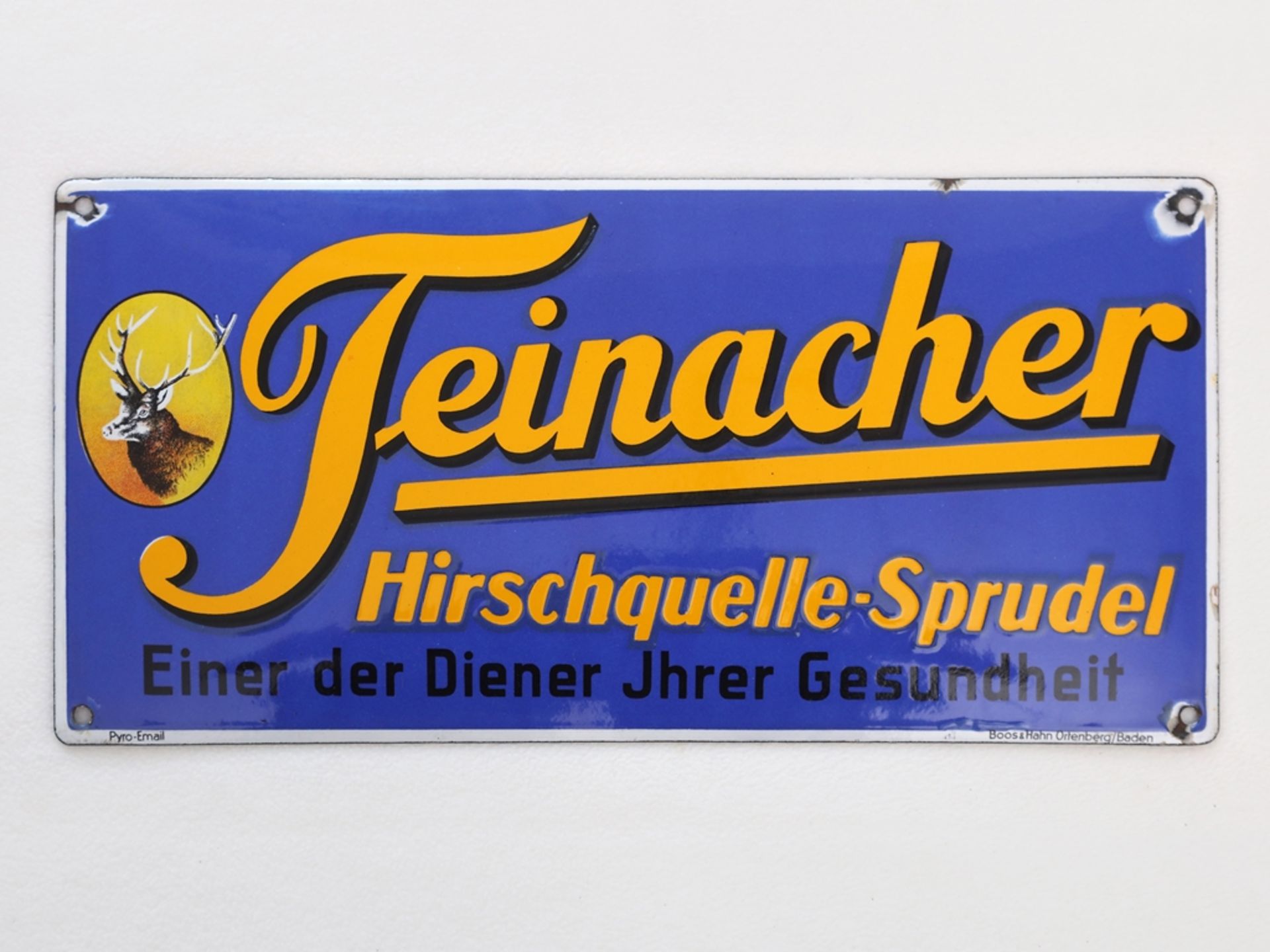 Emailschild Teinacher Hirschquelle um 1930 - Bild 7 aus 7