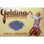 Enamel sign Goldina Schokolade, Ludwig Hohlwein, Berlin around 1920, condition 2