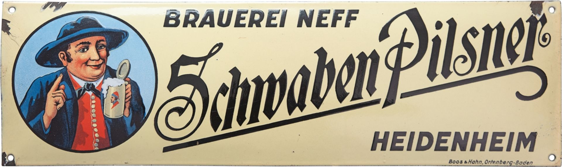 Emailschild Brauerei Neff, Schwaben Pilsner, Heidenheim, um 1920