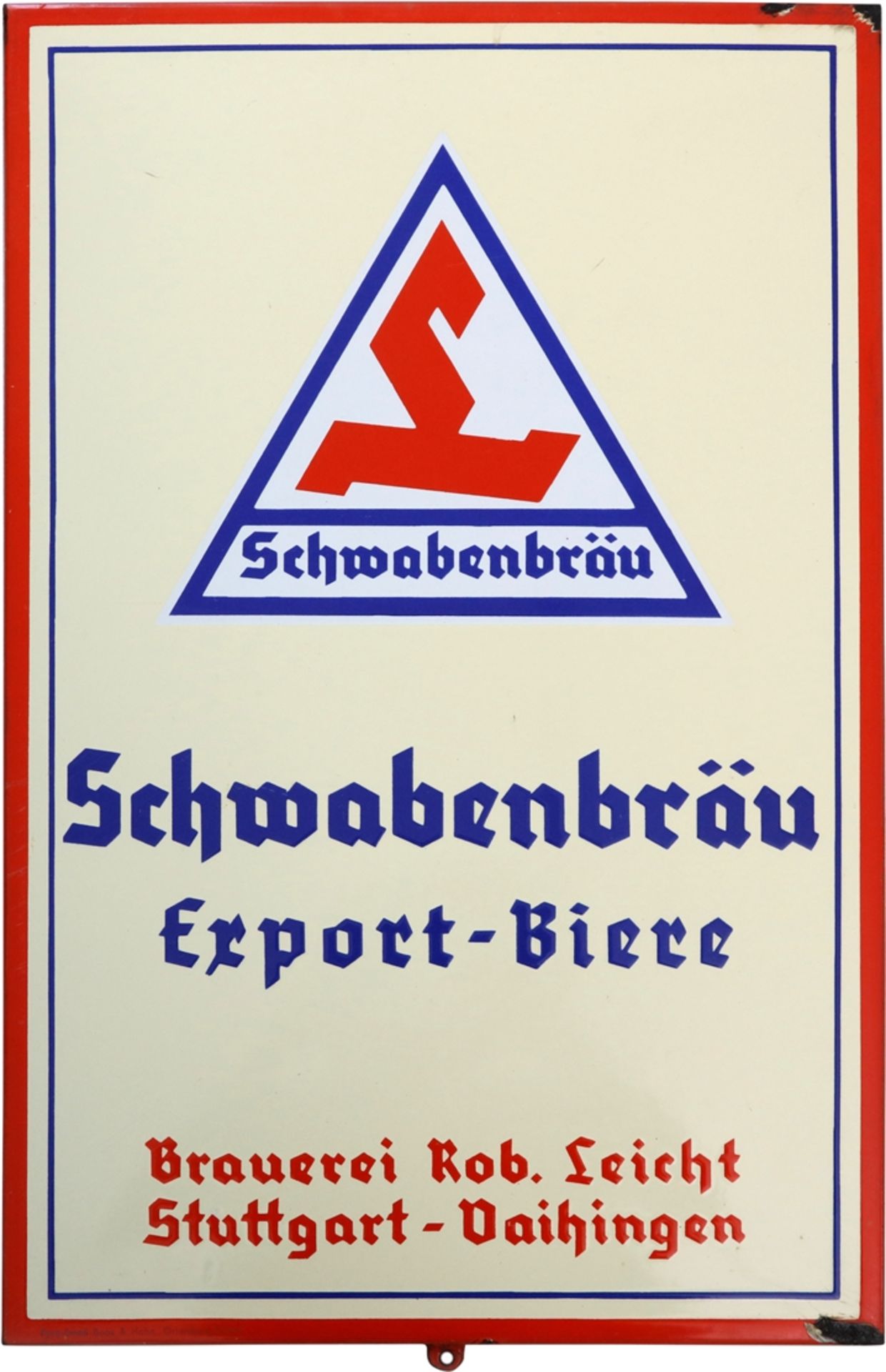 Enamel sign Schwabenbräu, brewery Rob. Leicht, Stuttgart-Vaihingen, around 1950