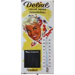 Enamel sign Thermometer Delial - charming velvet tan, Leverkusen, around 1950