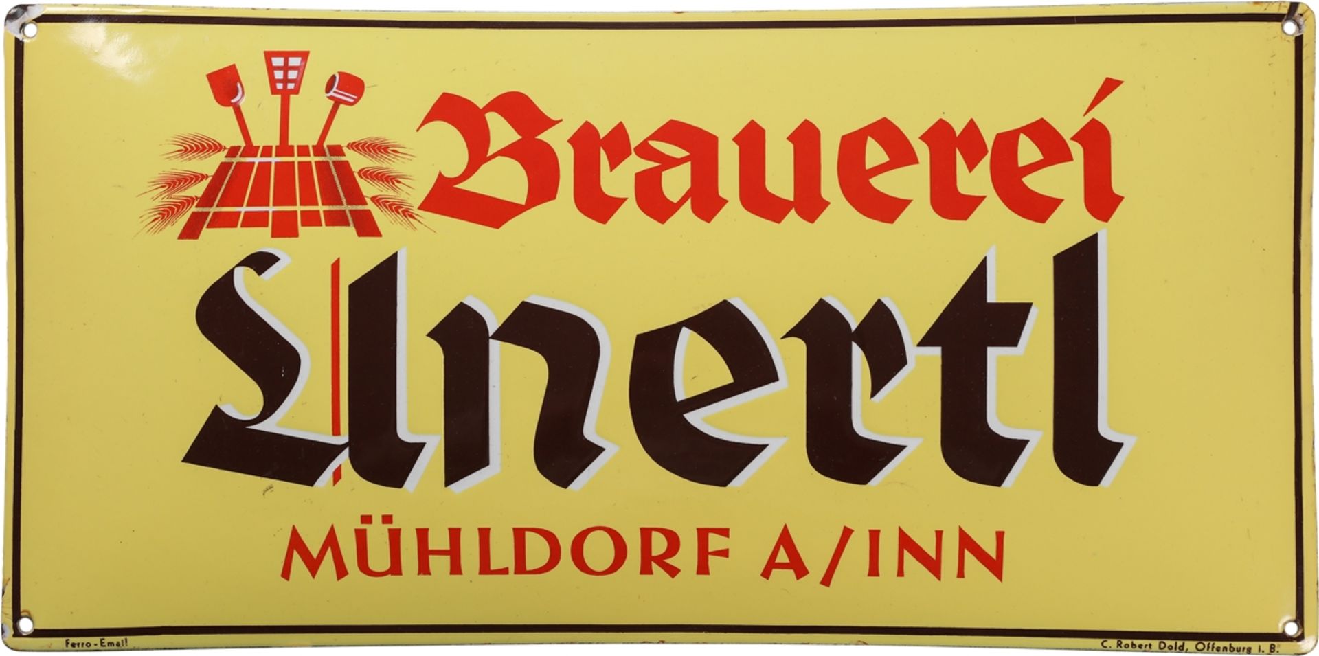 Emailschild Brauerei Unertl, Weißbier, Mühldorf am Inn, um 1930