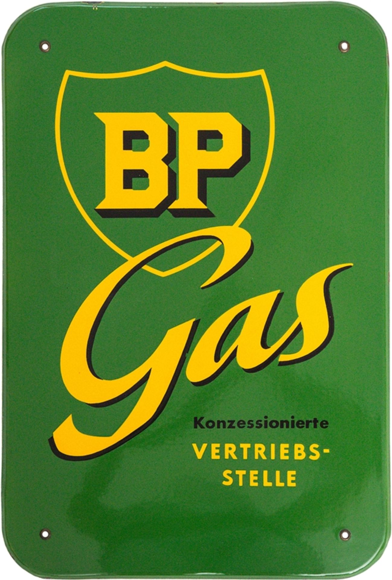 Emailschild BP Gas Vertriebsstelle, um 1960