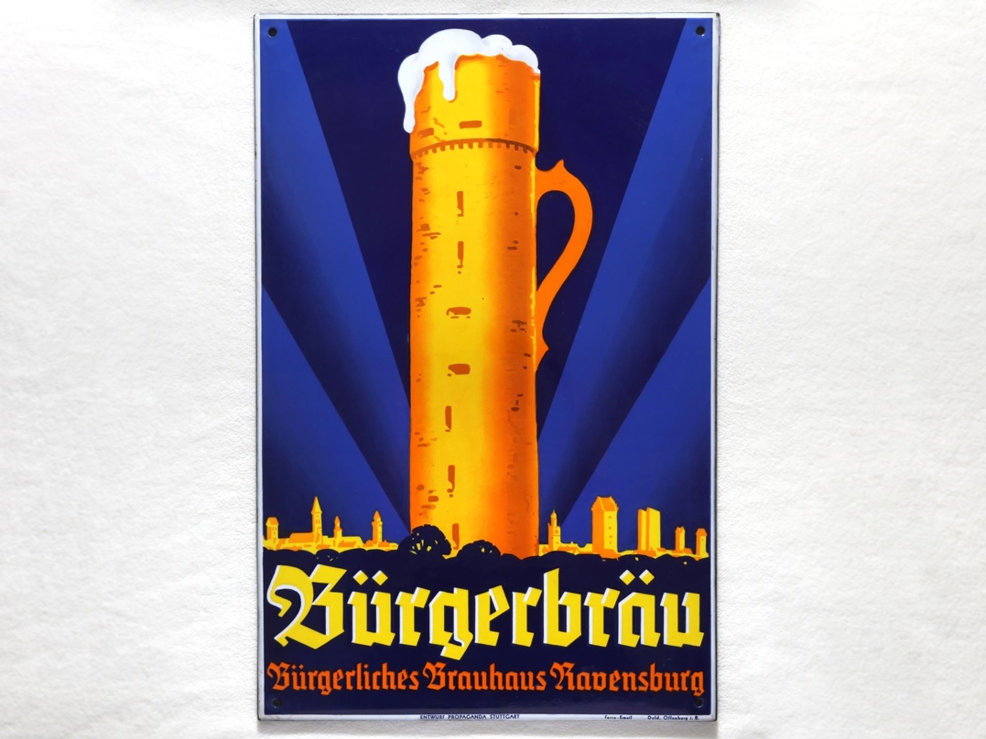 Enamel sign Bürgerbräu Ravensburg - in dream condition! Around 1930 - Image 7 of 7