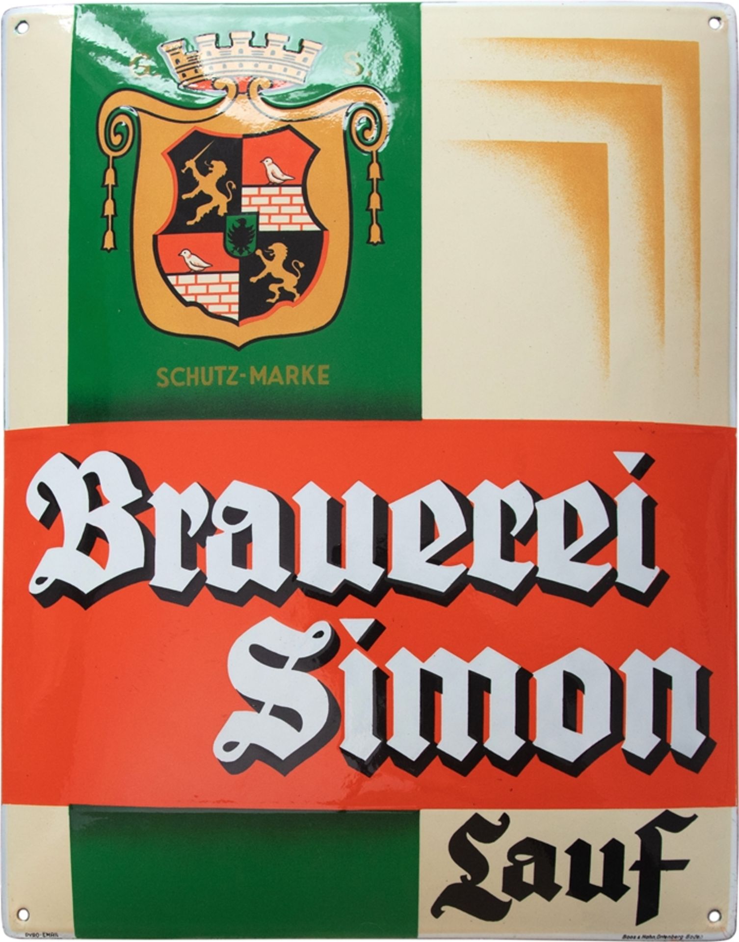 Simon brewery enamel sign, dream condition "0", Lauf an der Pegnitz, around 1930