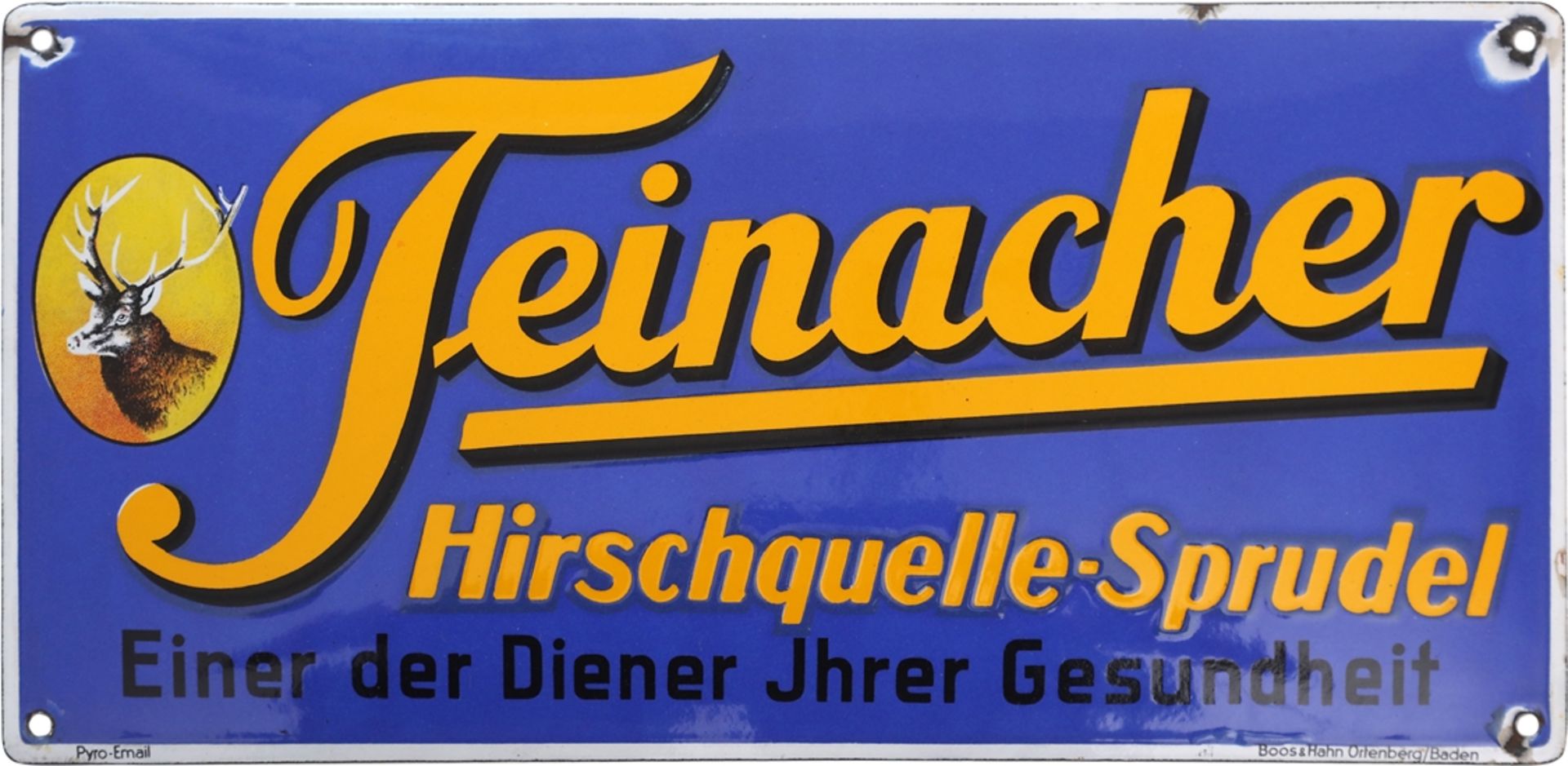 Emailschild Teinacher Hirschquelle um 1930