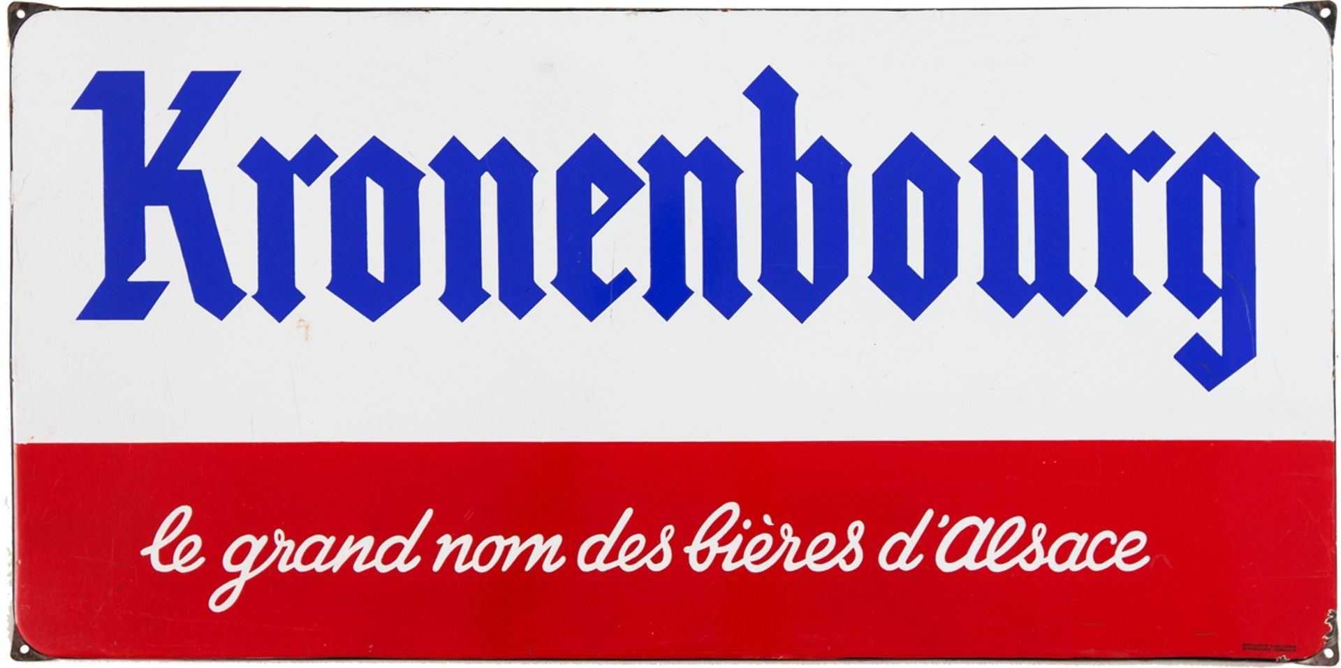 Emailschild Kronenbourg, le grand nom des bières d'Alsace, um 1950