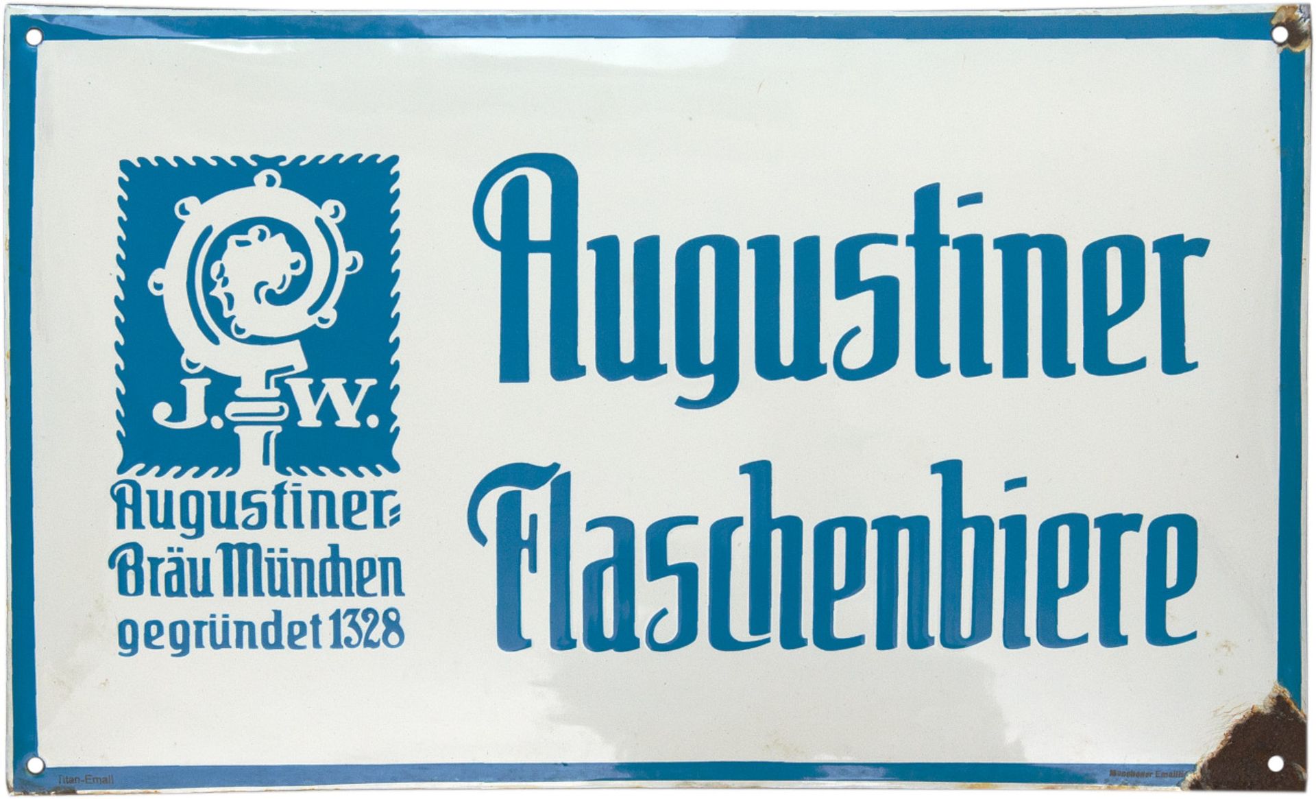 Enamel sign Augustiner Flaschenbiere, Munich, around 1930