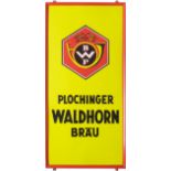 Enamel sign Plochinger Waldhorn Bräu, in dream condition! Around 1950