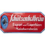 Emailschild Schützenhofbräu, Traumzustand! Mainbernheim bei Kitzingen, um 1920