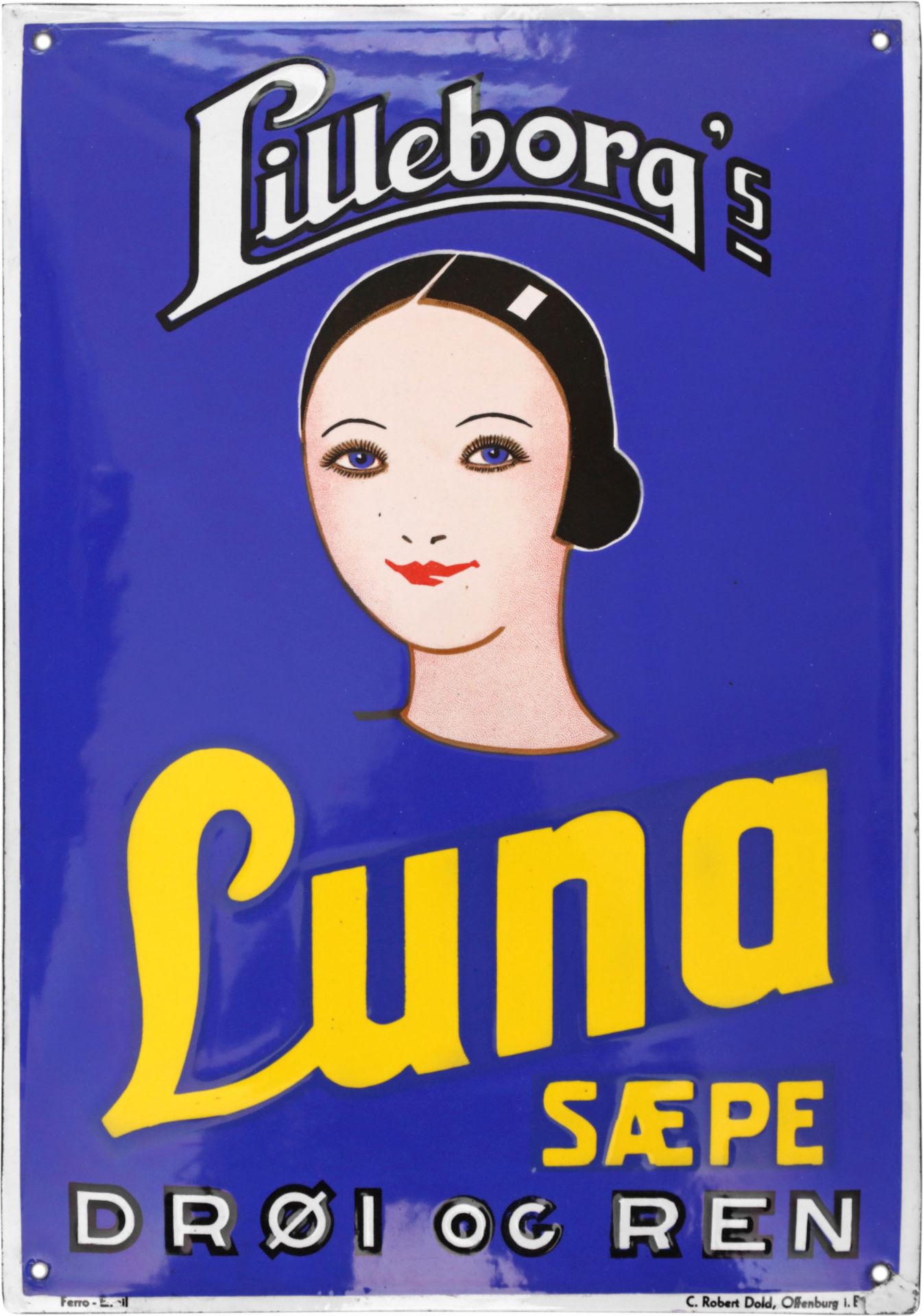 Enamel sign Lilleborg's Luna Saepe in dream condition! Norway around 1930