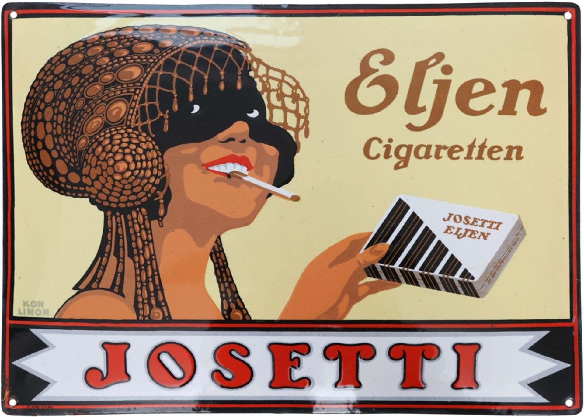 Emailschild Josetti Eljen Cigaretten -  im Traumzustand, Berlin um 1920