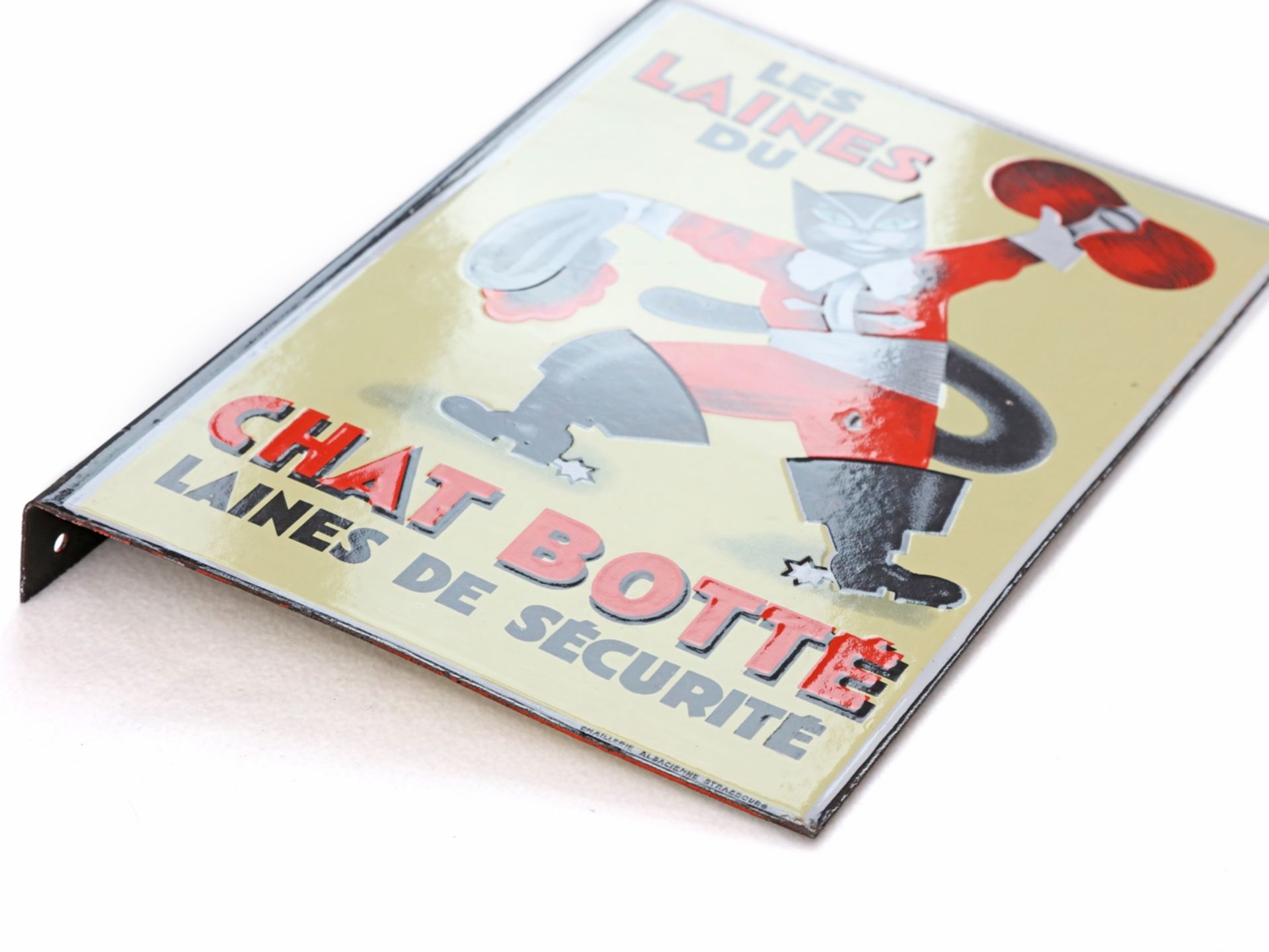 Emailschild Les Laines du Chat Botté, Frankreich, um 1930 - Bild 3 aus 7