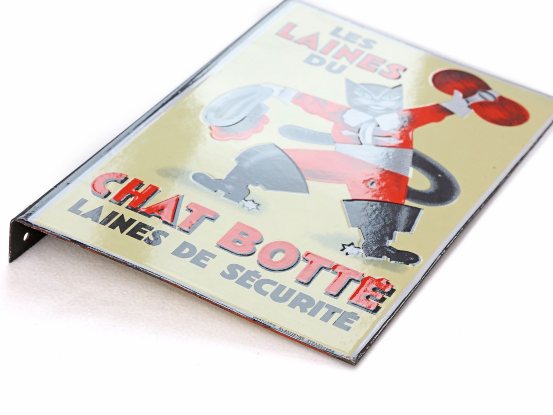 Enamel sign Les Laines du Chat Botté, France, around 1930 - Image 3 of 7