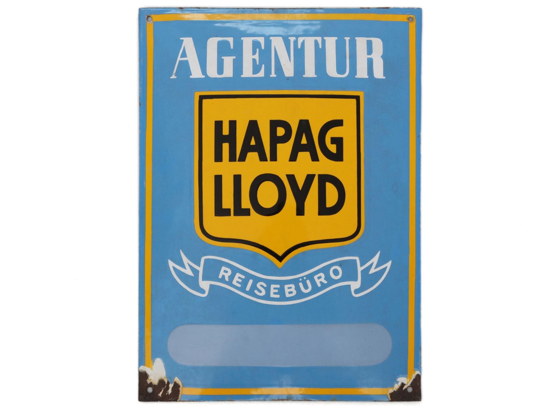 Emailschild Agentur Hapag Lloyd, Hamburg, um 1930 - Bild 7 aus 7