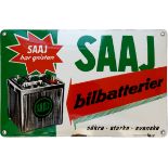 Enamel sign SAAJ bilbatterier battery Sweden, around 1930