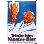 Emailschild Trinke hier Kloster Bier, Pfullingen-Reutlingen, um 1920