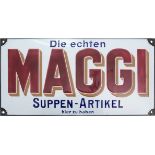 Enamel sign Maggi "die echten..." in dream condition! Berlin and Singen, around 1920