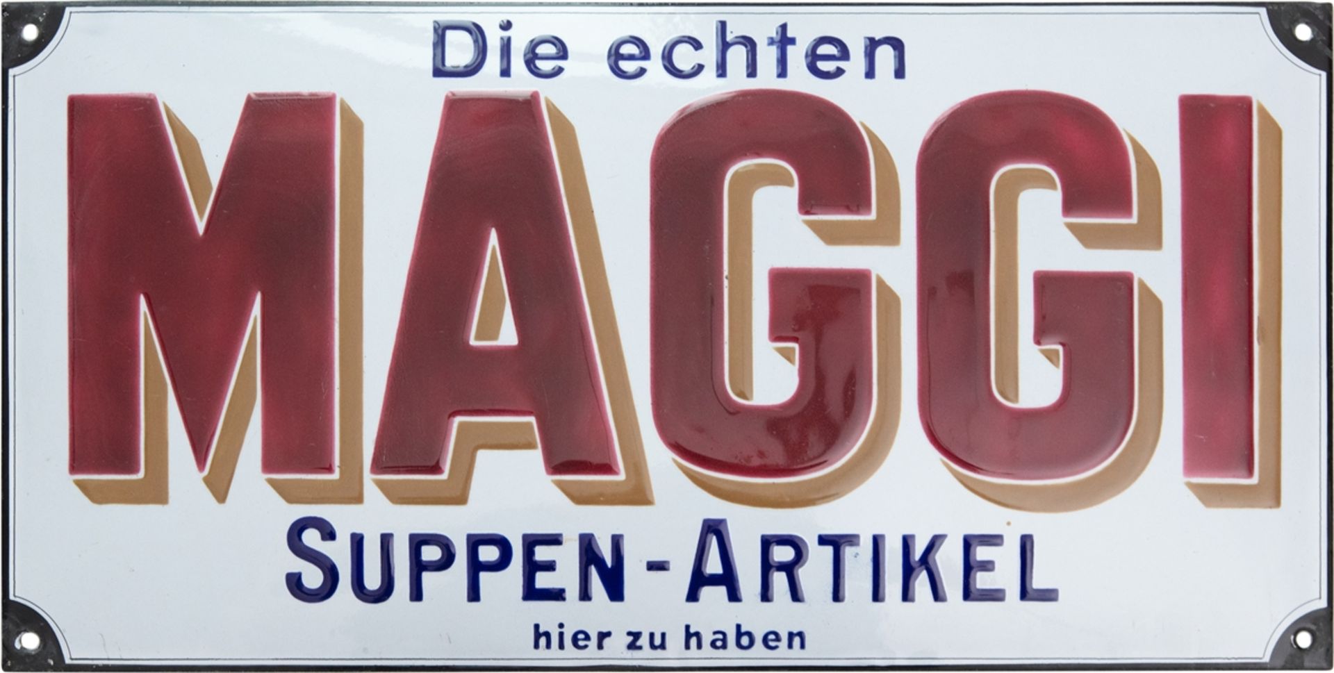 Enamel sign Maggi "die echten..." in dream condition! Berlin and Singen, around 1920