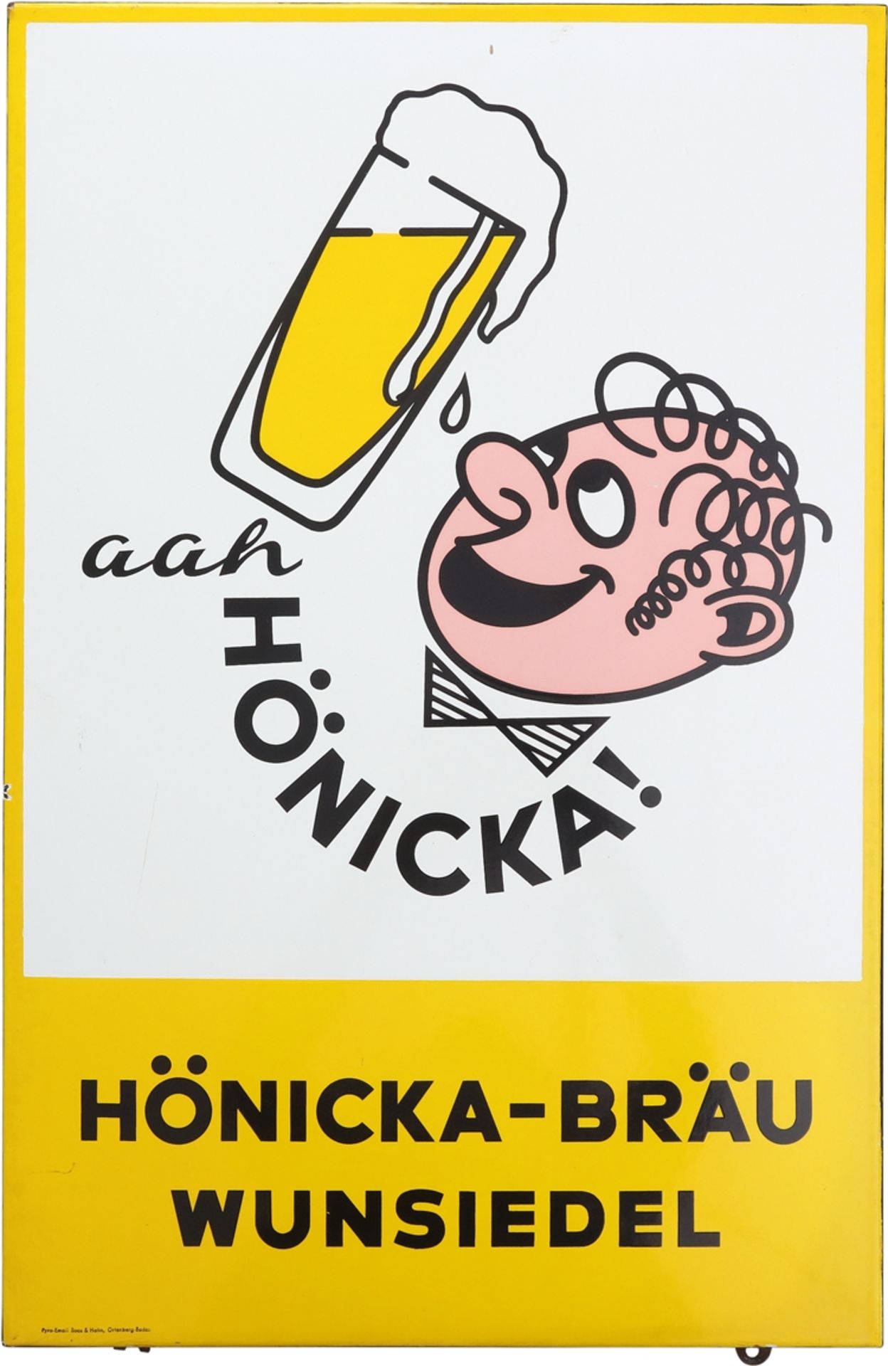Emailschild Hönicka-Bräu,  Wunsiedel, um 1950