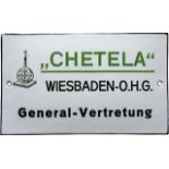 Emailschild Chetela Wiesbaden Generalvertretung, um 1930