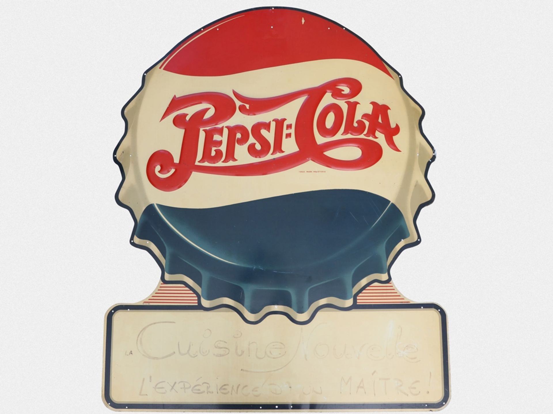 Large Pepsi crown cap tin sign, France, around 1950 - Image 3 of 3