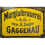 Enamel sign Murgtalbrauerei vorm. A.Degler, Art Nouveau, Gaggenau, around 1910 