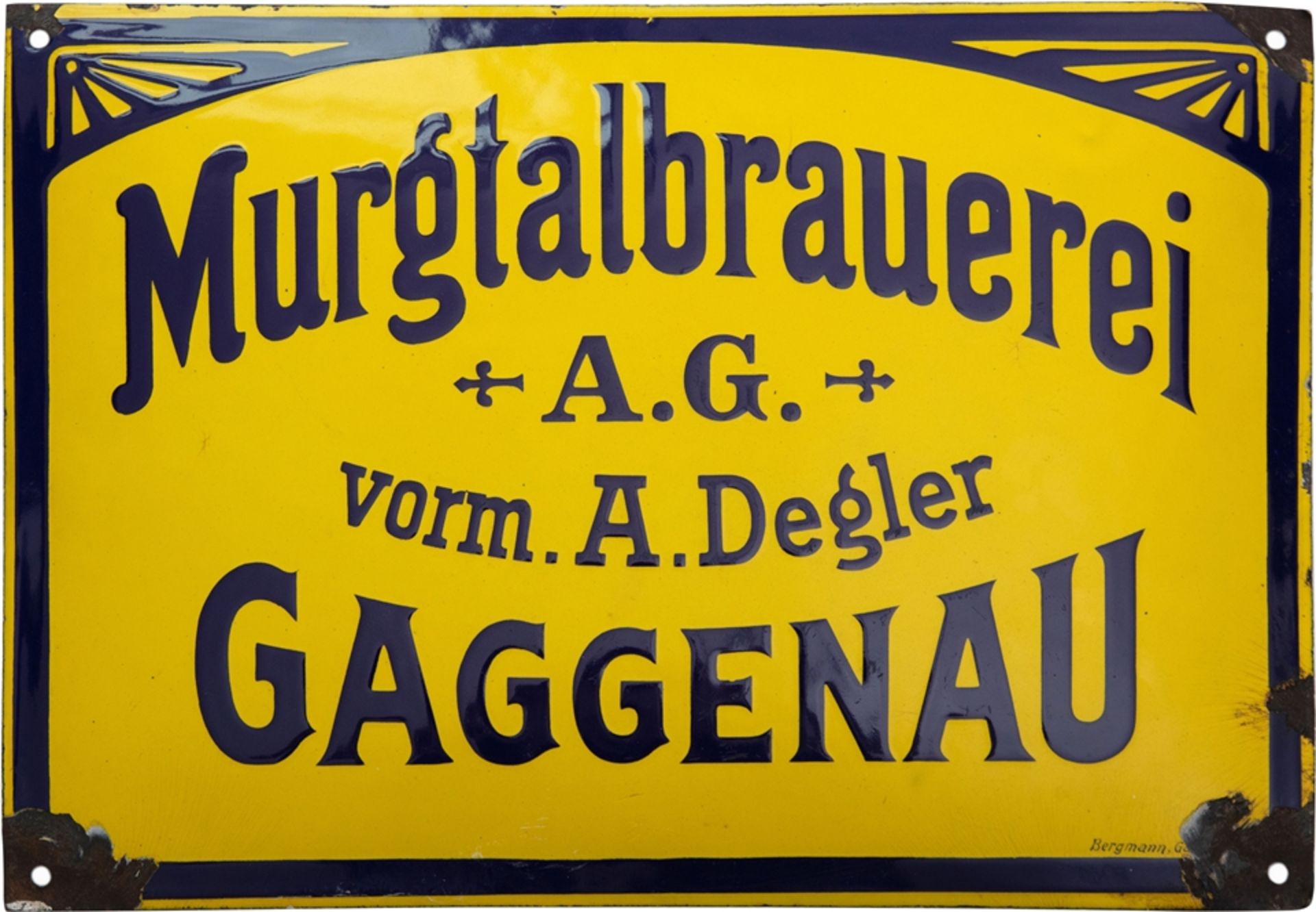 Enamel sign Murgtalbrauerei vorm. A.Degler, Art Nouveau, Gaggenau, around 1910 