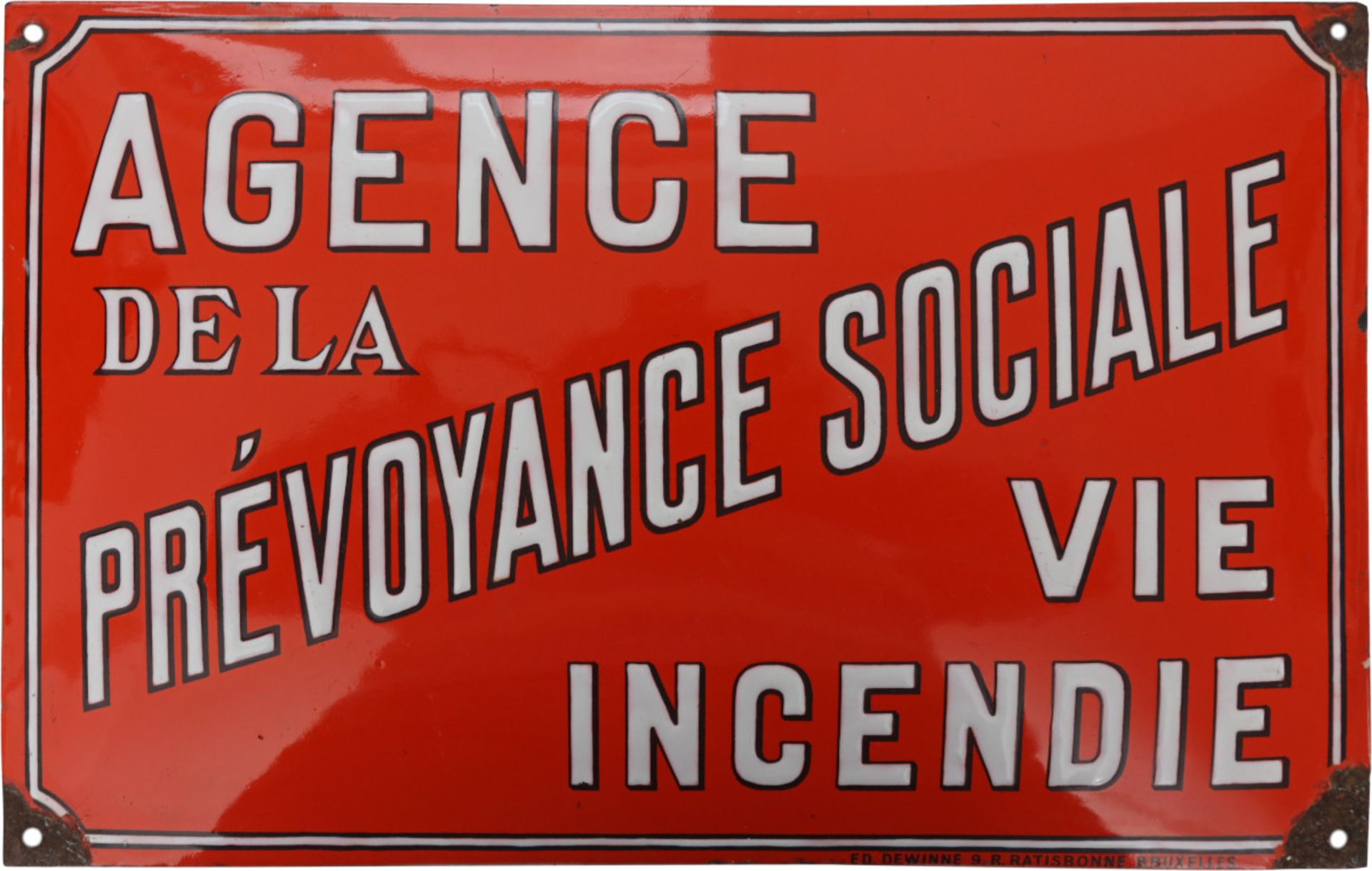 Emailschild Agence de la Prevoyance Sociale, Belgien, um 1920