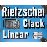 Emailschild Rietzschel Clack Linear, Kamera, München, um 1900