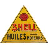 Enamel sign Shell triangle France, huiles pour moteurs, around 1930