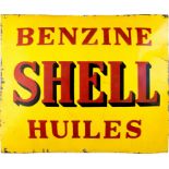 Emailschild Benzine Shell Huiles, XXL, Schweiz, um 1920