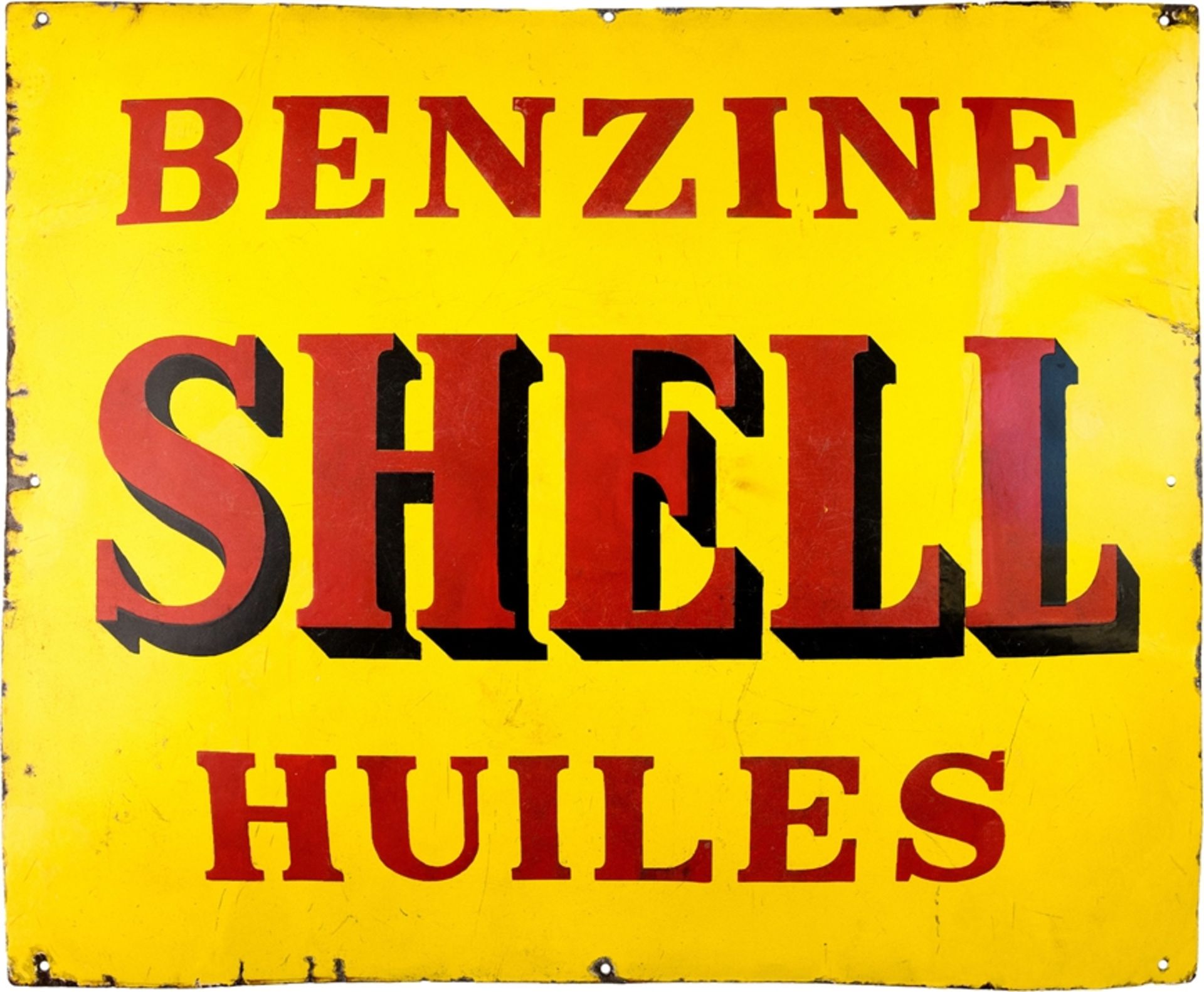 Enamel sign Benzine Shell Huiles, large format, Switzerland, around 1920