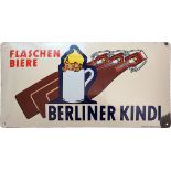 Emailschild Berliner Kindl Flaschen Biere, um 1930