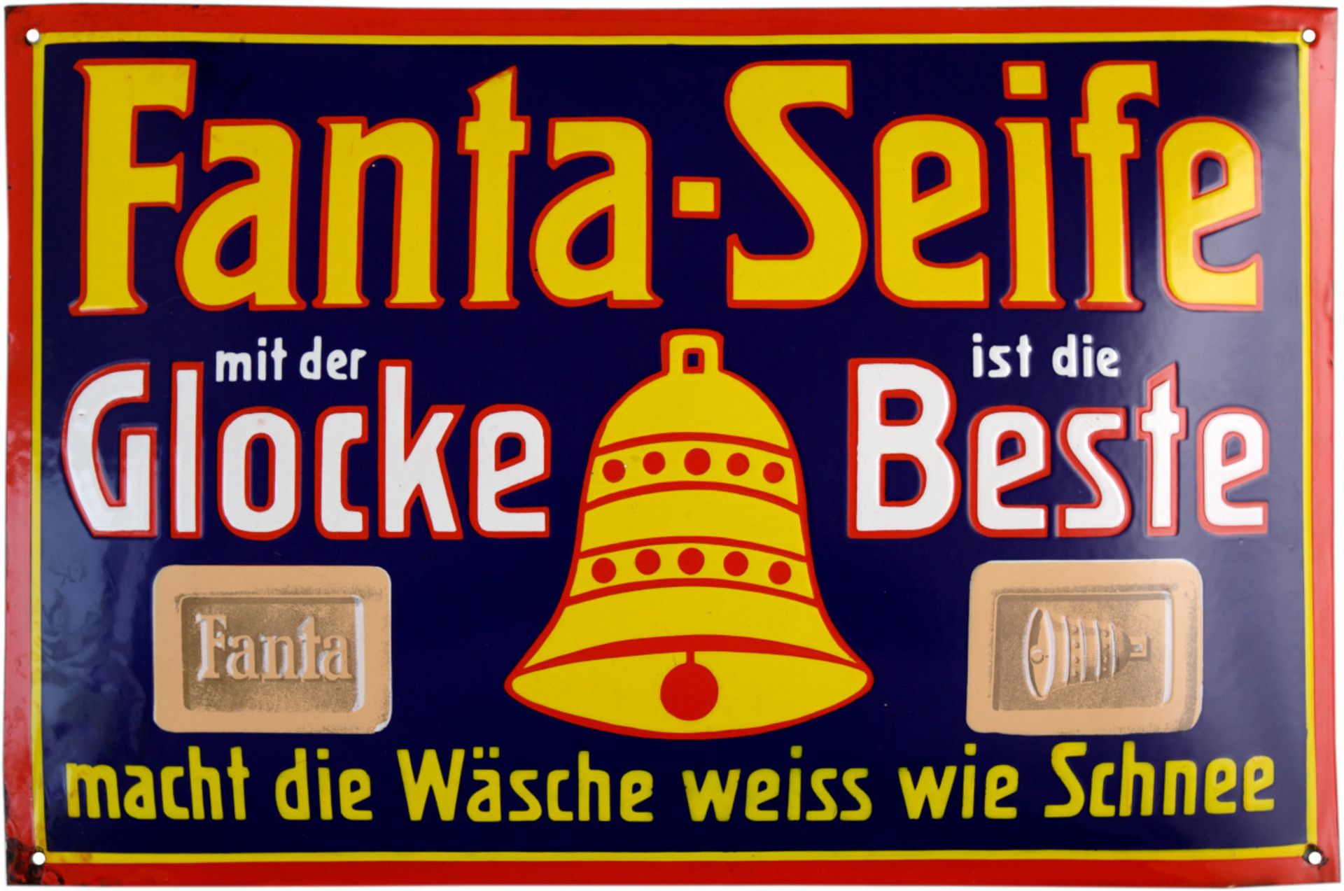 Enamel sign Fanta soap with the bell, around 1920