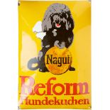 Emailschild Nagut Reform Hundekuchen, Lage (Lippe), um 1920