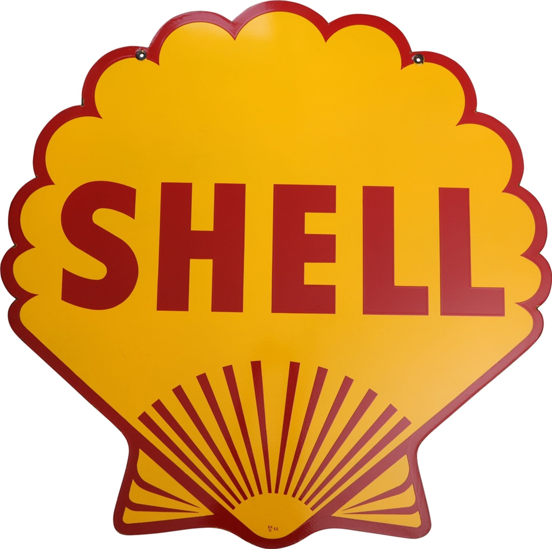 Emailschild Shell, Großformat im Traumzustand! Datiert: 1954